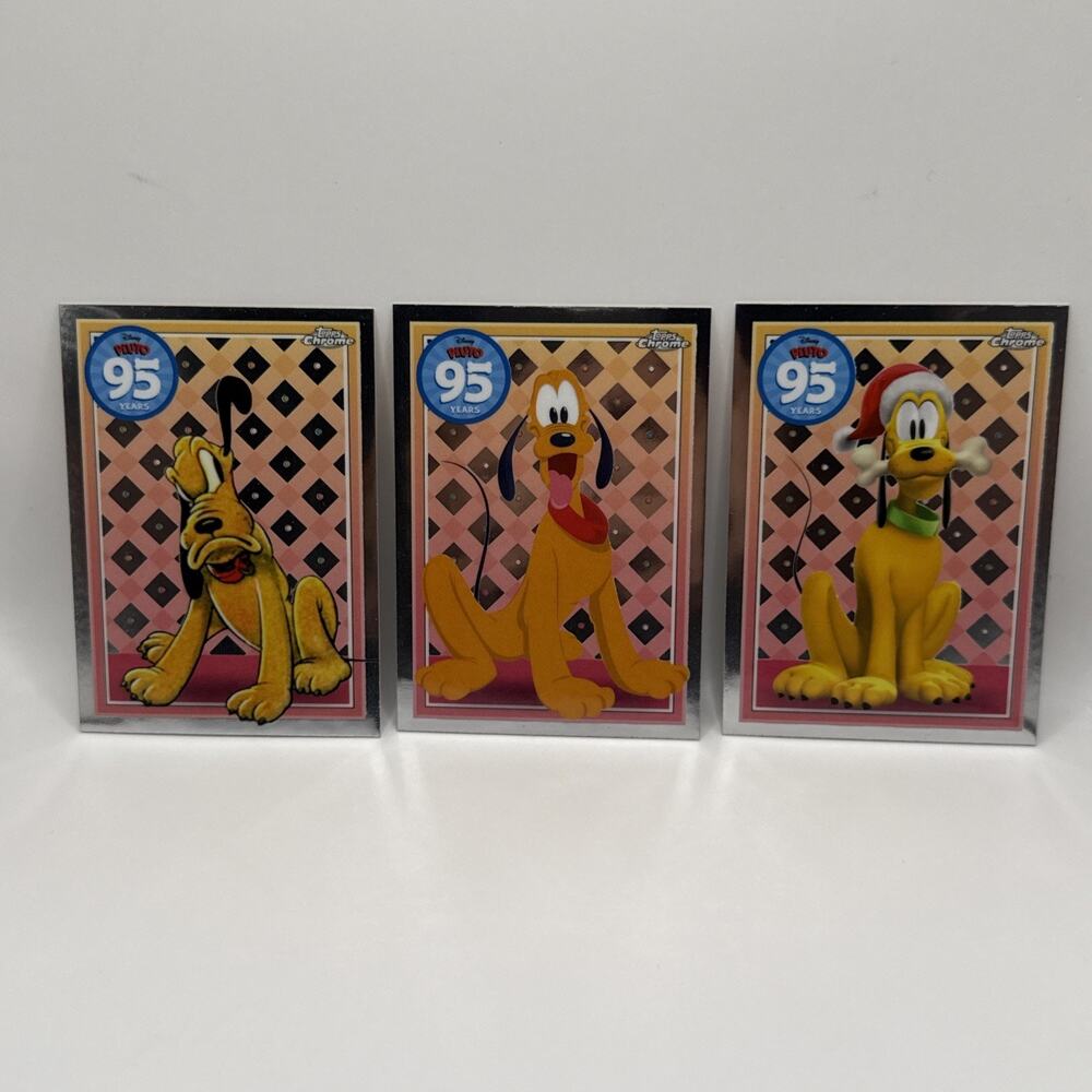 Pluto 2025 Topps Chrome Disney Pluto 95th Anniversary #PL-1, #PL-7, #PL-10